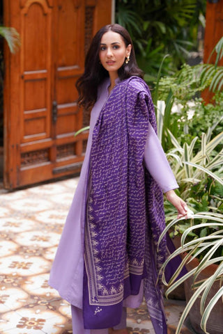 Manto Women's 2 Piece Soft Lavender Solid Kalidaar Co-ord Paired with Purple Sitaray Odhni