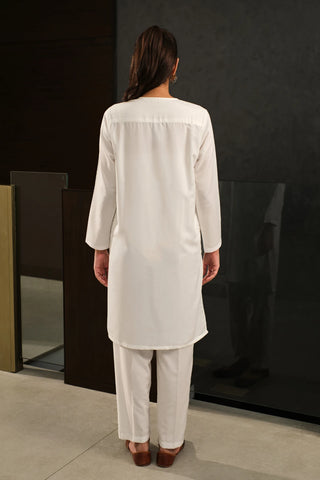 Manto Women's Ready to Wear 2-Piece White Solid Co-ord Set with Lucknow Style Collar