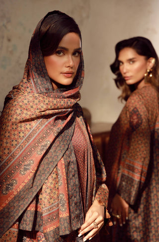Manto Women's Brown Scarf with Urdu Calligraphy