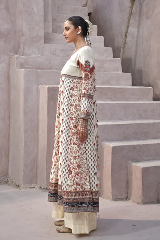 Manto Women's Ready to Wear Off White Anarkali Set with Urdu Calligraphy