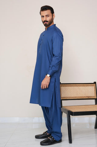 Shopmanto, wear manto, manto clothing brand, manto pakistan, ladies clothing brand, urdu calligraphy clothing, wear manto men's wear basic two piece coord blue cotton kameez shalwar, men's eid, men's fashion