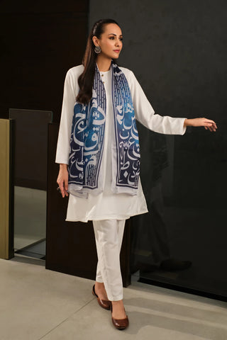 Manto Women's Ready to Wear 2-Piece White Solid Co-ord Set with Lucknow Style Collar