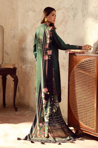 Manto Women's Ready to Wear 3 Piece Green & Black Co-Ord Set with Urdu Calligraphy