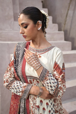 Manto Women's Ready to Wear Off White Anarkali Set with Urdu Calligraphy