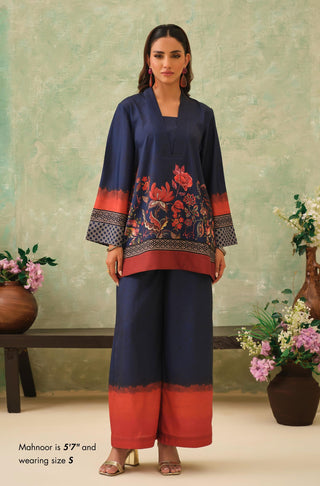 Manto Women's Stitched 2 Piece Blue Co-Ord Set