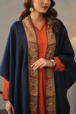 Manto's Unisex Blue Acrylic Cape with Printed Borders