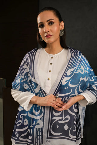 Manto Women's Blue Scarf with Urdu Calligraphy