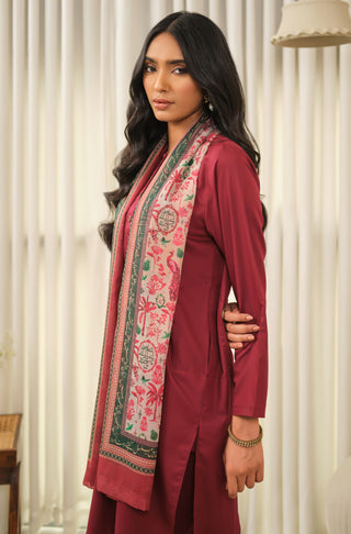 Manto Women's Red Hijab Friendly Printed Scarf with Urdu Calligraphy