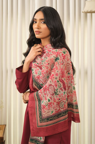 Manto Women's Red Hijab Friendly Printed Scarf with Urdu Calligraphy