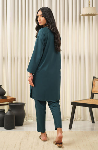 Manto Women's Deep Teal 2 Piece Solid Co-Ord Set with Lucknow Style Collar