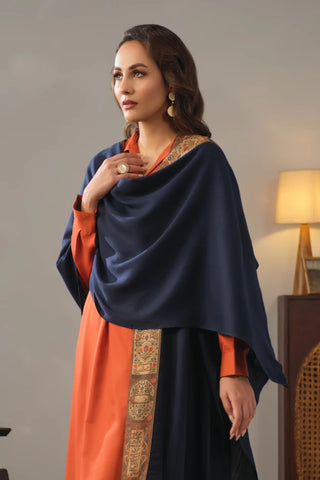 Manto's Unisex Blue Acrylic Cape with Printed Borders