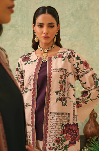 Manto Women's Beige Jacket Paired with Purple Sleeveless Top