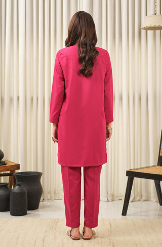 Manto Women's Magenta 2-Piece Lucknow Style Collar Solid Co-Ord Set