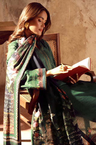 Manto Women's Ready to Wear 3 Piece Green & Black Co-Ord Set with Urdu Calligraphy