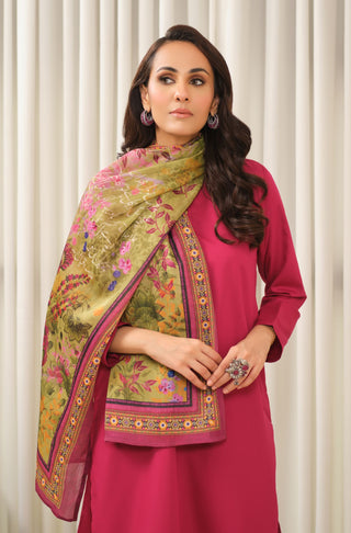 Manto Women's Green Crinkle Silk Scarf with Urdu Calligraphy