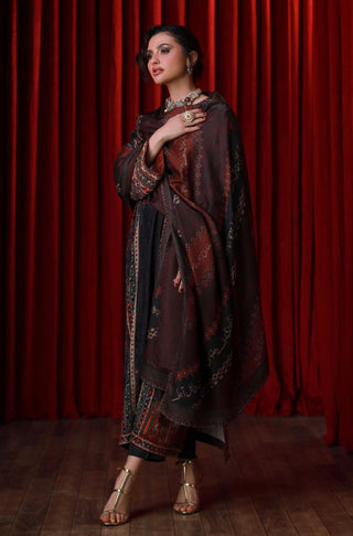 Manto Women's Herringbone Brown Dupatta featuring urdu calligraphy of Poetry by Behzad Lucknavi
