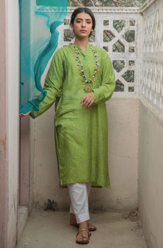 Khayaal (Thoughts Of Manto) Kurta - Lime Green & Blue