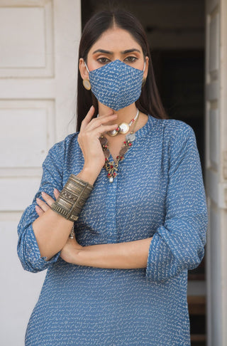 Manto Women's Ready to Wear Blue Lawn Kurta, featuring Urdu Calligraphy of Poetry by Saadat Hasan Manto