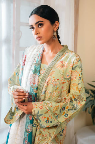 Shopmanto, wear manto, manto clothing brand, manto pakistan, ladies clothing brand, urdu calligraphy clothing, wear manto women ladies lawn kurta for spring summer, manto two piece lawn mint gulnaar coord set with teal dupatta for women, spring summer season, lawn collectionc