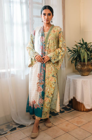 Shopmanto, wear manto, manto clothing brand, manto pakistan, ladies clothing brand, urdu calligraphy clothing, wear manto women ladies lawn kurta for spring summer, manto two piece lawn mint gulnaar coord set with teal dupatta for women, spring summer season, lawn collection