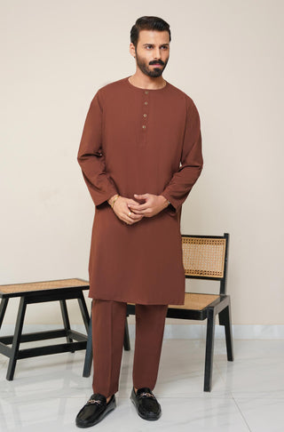 Shopmanto, wear manto, manto clothing brand, manto pakistan, ladies clothing brand, urdu calligraphy clothing, wear manto men's wear solid 2 piece cocoa brown lucknow kurta pajama, manto wash n wear lucknow kurta pajama