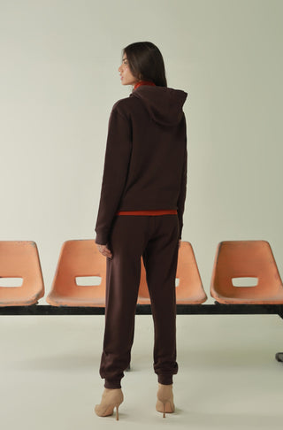 Manto's Unisex Premium Fleece Brown Pullover Hoodie with Urdu Manto Logo Paired with Brown Jogger Pants
