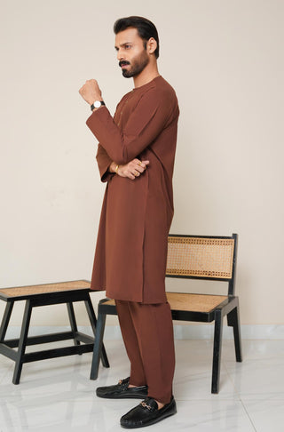Shopmanto, wear manto, manto clothing brand, manto pakistan, ladies clothing brand, urdu calligraphy clothing, wear manto men's wear solid 2 piece cocoa brown lucknow kurta pajama, manto wash n wear lucknow kurta pajama