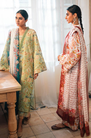 Shopmanto, wear manto, manto clothing brand, manto pakistan, ladies clothing brand, urdu calligraphy clothing, wear manto women ladies lawn kurta for spring summer, manto two piece lawn mint gulnaar coord set with teal dupatta for women, spring summer season, lawn collection