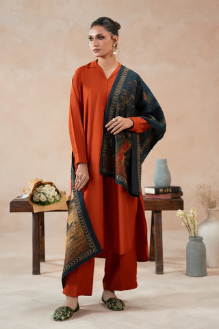 Printed multi-colour winter stole with Urdu calligraphy