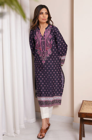Women's Stitched 1 Piece Lawn Meher Kurta - Dark Purple Calligraphed with Poetry of Allama Iqbal