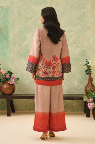 Manto Women's Stitched 2 Piece Beige Co-Ord Set
