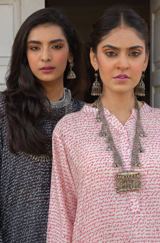 Manto Women's Ready to Wear Black Lawn Kurta, featuring Urdu Calligraphy of Poetry by Saadat Hasan Manto