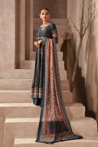 Manto Women's Ready to Wear Deep Blue Anarkali Set with Urdu Calligraphy