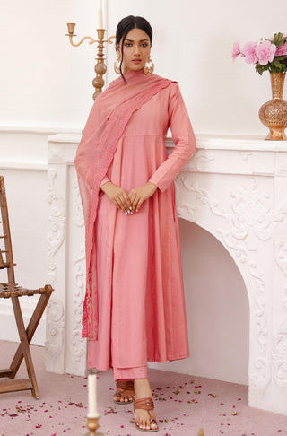 Shopmanto, wear manto, manto clothing brand, manto pakistan, ladies clothing brand, urdu calligraphy clothing, manto rose gold colour solid women jahaan embroidered chiffon dupatta with solid 2 piece co-ord set, dupatta