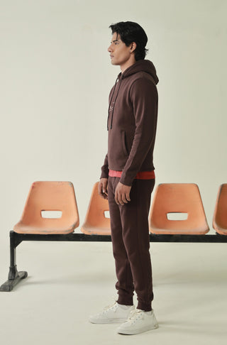Manto's Unisex Premium Fleece Brown Pullover Hoodie with Urdu Manto Logo Paired with Brown Jogger Pants