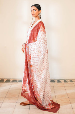 Shopmanto, wear manto, manto clothing brand, manto pakistan, ladies clothing brand, urdu calligraphy clothing, wear manto women ladies lawn kurta for spring summer, manto two piece lawn off white gulnaar coord set with maroon dupatta for women, spring summer season, lawn collection