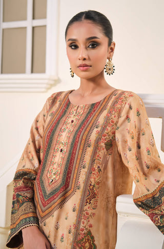 Neck Detail of Manto Women's 1 Piece Ready to Wear Golden with Urdu Calligraphy