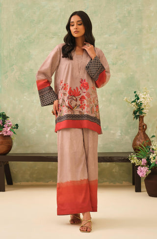 Manto Women's Stitched 2 Piece Beige Co-Ord Set
