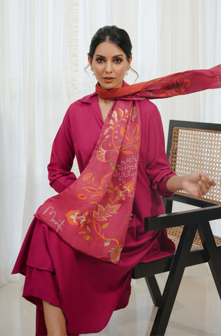 Manto Women's Printed Double Sided Stole with Floral Print & Urdu Calligraphy