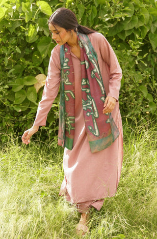 Manto Women's 2 Piece Mauve Pink Solid Kalidaar Co-ord Paired with Husn Stole