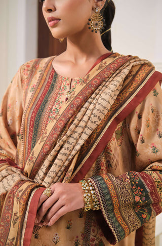 Manto Women's 1 Piece Ready to Wear Golden Kurta Paired with Matching Dupatta with Urdu Calligraphy