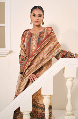 Manto Women's 1 Piece Ready to Wear Golden Kurta Paired with Matching Dupatta with Urdu Calligraphy