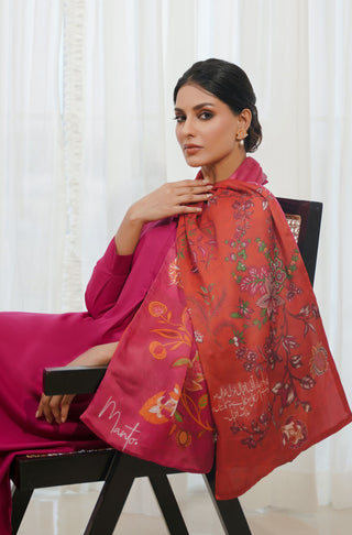 Manto Women's Printed Double Sided Stole with Floral Print & Urdu Calligraphy