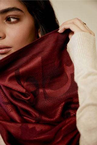 Shopmanto, wear manto, manto clothing brand, manto pakistan, ladies clothing brand, urdu calligraphy clothing, Manto urdu calligraphy unisex jazba weaved winter muffler stole maroon, winter collection, acrylic, wool