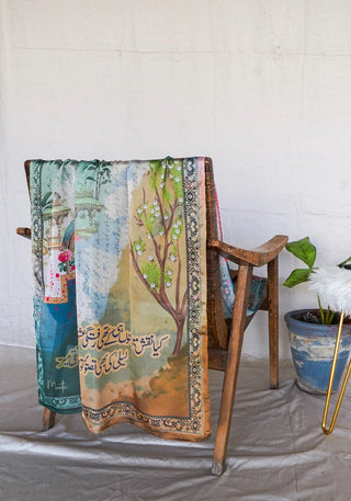 Shopmanto, wear manto, manto clothing brand, manto pakistan, ladies clothing brand, urdu calligraphy clothing, Wear manto crepe silk urdu calligraphy green mastoor scarf for men and women