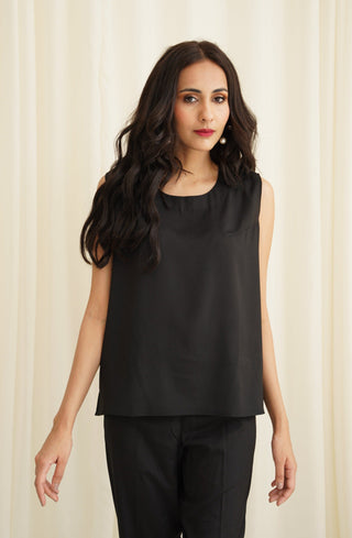 Shopmanto, wear manto, manto pakistan, manto clothing brand, beige inner set, inner set, sleeveless co-ord set, solid 2 piece set, black 2 piece set