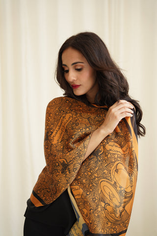 Aaina (Mirror) Scarf - Rustic Orange with Black