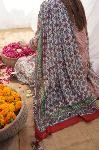 Gulbahar (Floral Spring) Dupatta - Brick Red