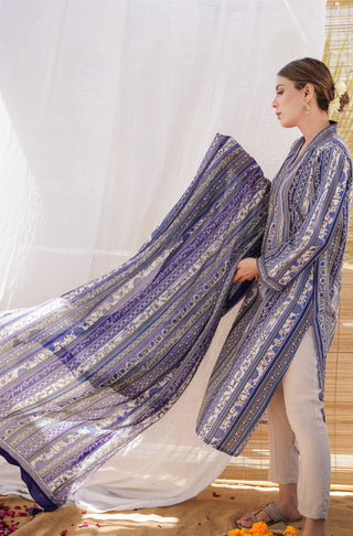Gulistan (Flowerland) Stripes Dupatta - Blue