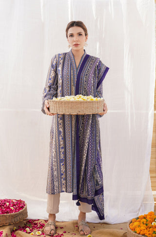 Gulistan (Flowerland) Stripes Dupatta - Blue
